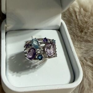 Silver Ring with Purple and Blue Gemstones